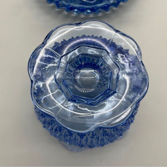 Vintage Indiana Glass Diamond Point Mayo Sauce Set Regal Blue - Picture 4 of 10